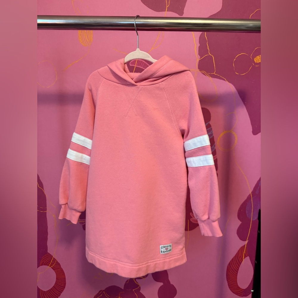 GAP Pink Hooded Sweatshirt Dress with White Sleeve Stripes